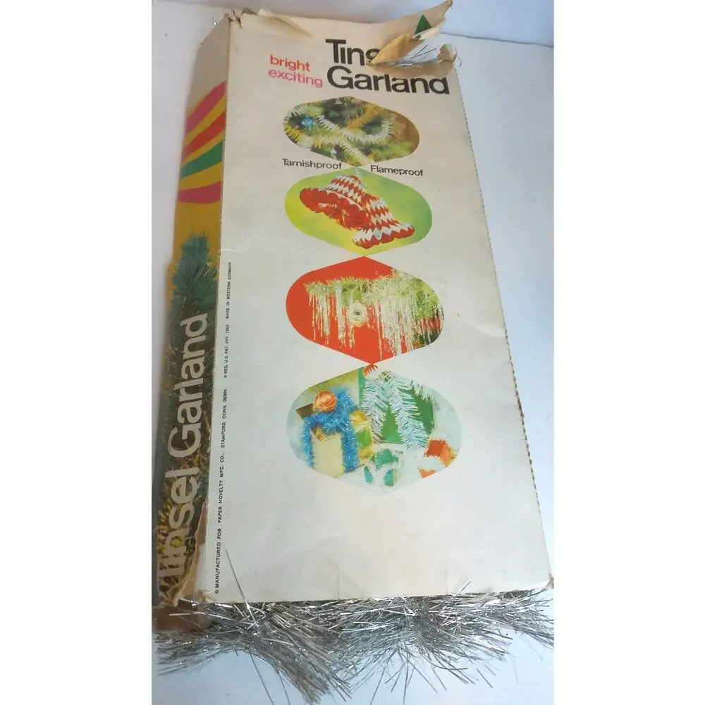 Vintage 1968 Paper Novelty Silver Tinsel Garland Retro Christmas Decor